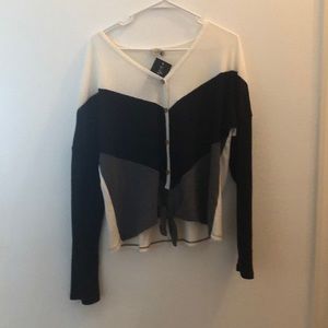 NWT paper crane Cream grey and black shirt